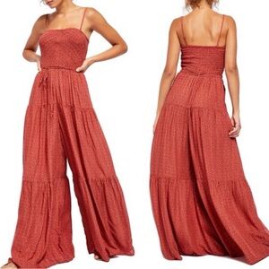 Free People Little Of Your Love Jumpsuit in Red Combo Size Small Floral Boho